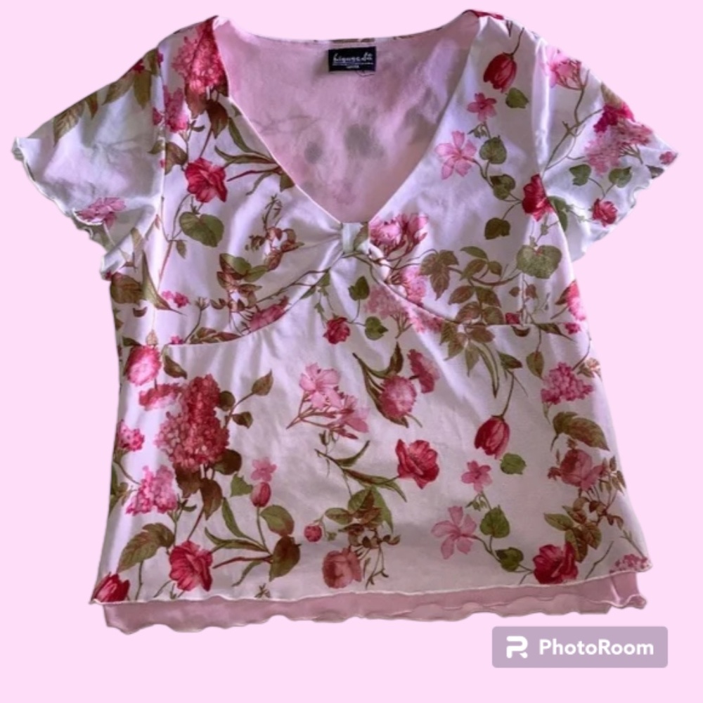 Y2K Floral Pink Mesh Top 💐 Fairycore